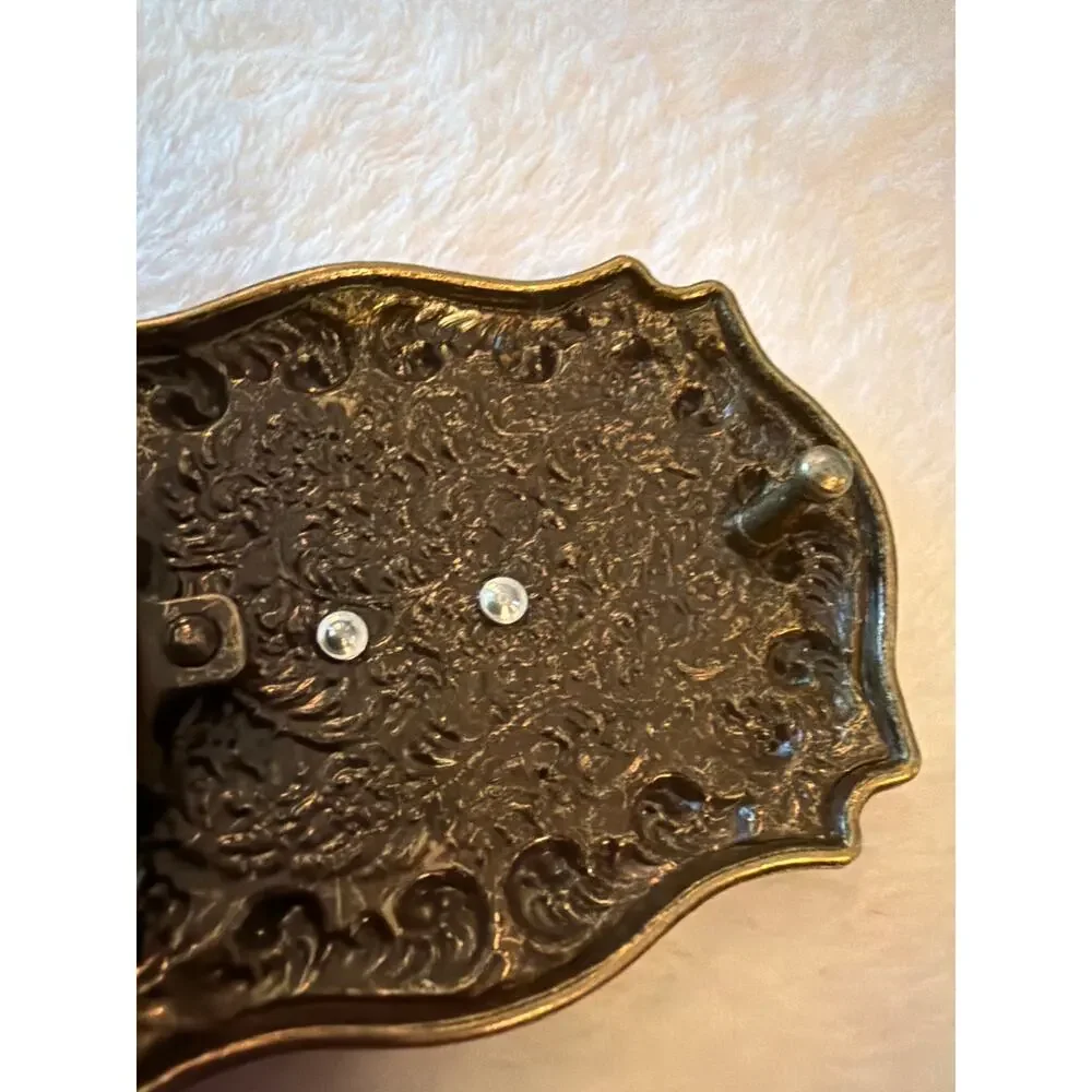 Western Longhorn Steer Skull Belt Buckle Faux Turquoise Antique Brass 3.8